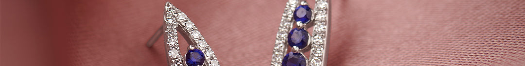 Created Sapphire Wishbone Earrings, Sterling Silver, 1/4 ct Lab Grown Diamond-1