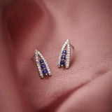 Created Sapphire Wishbone Earrings, Sterling Silver, 1/4 ct Lab Grown Diamond-1
