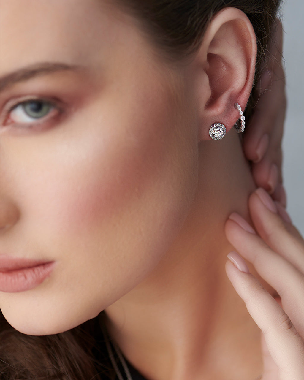 Cluster Halo Diamond Earrings, Sterling Silver, 3/8 ct Lab Grown Diamond-2