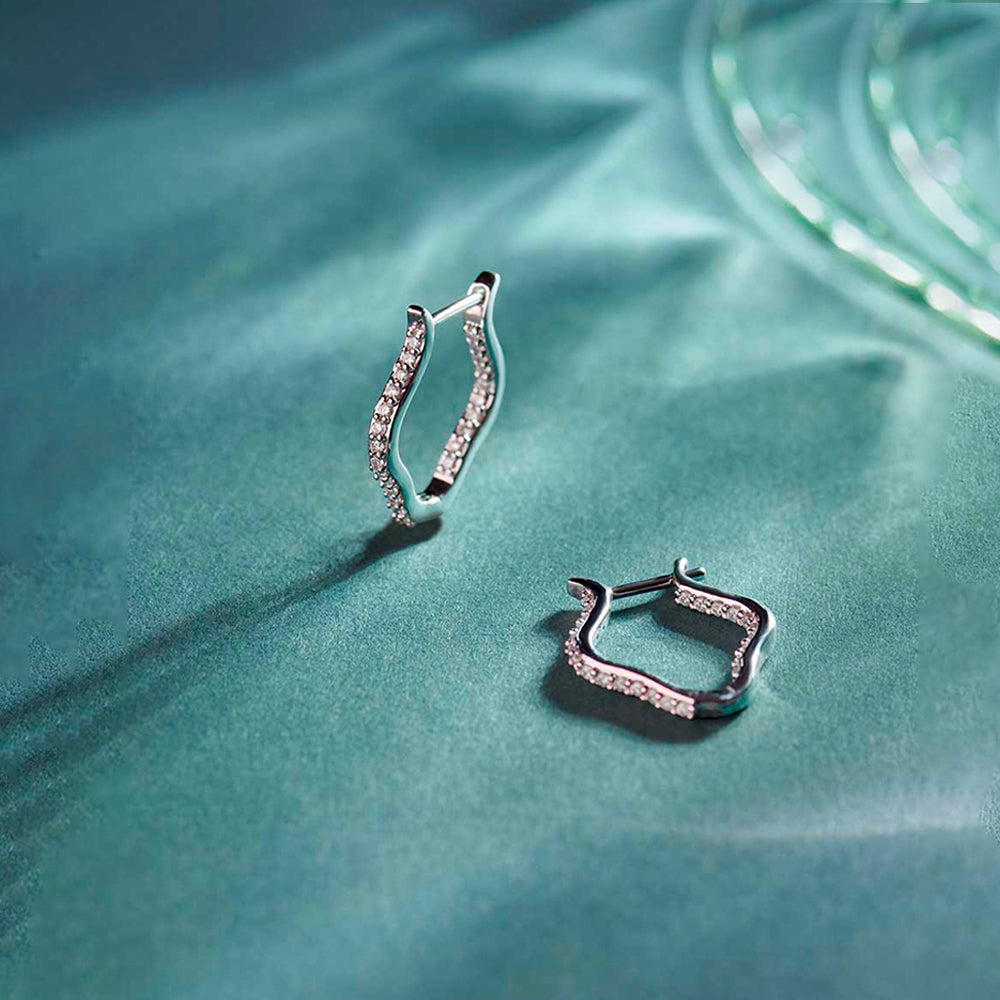 Squiggle Panaroma Diamond Hoops, Sterling Silver, 1/3 ct Lab Grown Diamond-1