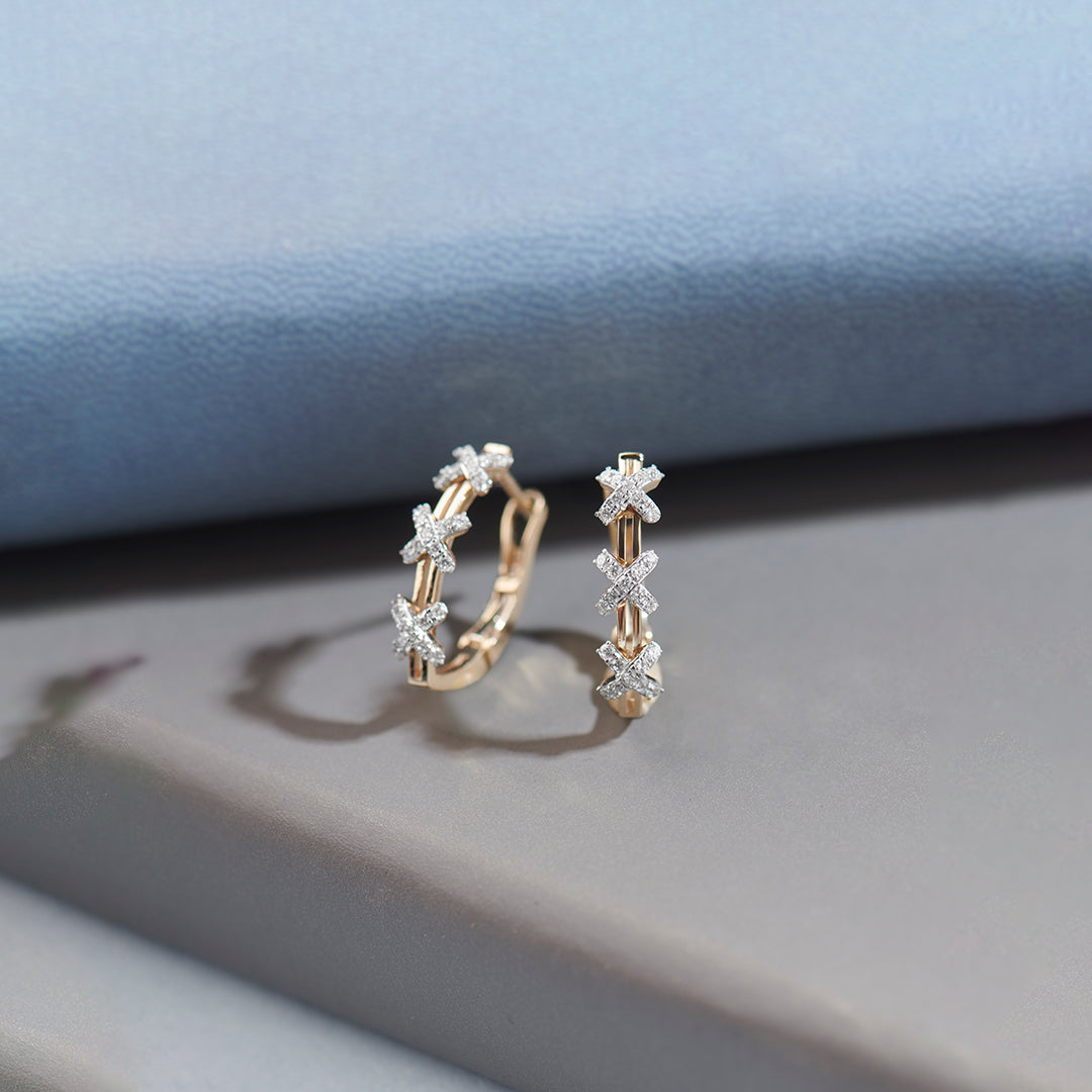 Criss Cross Medium Hoops, 10K Solid Gold, 1/2 ct Lab Grown Diamond-1
