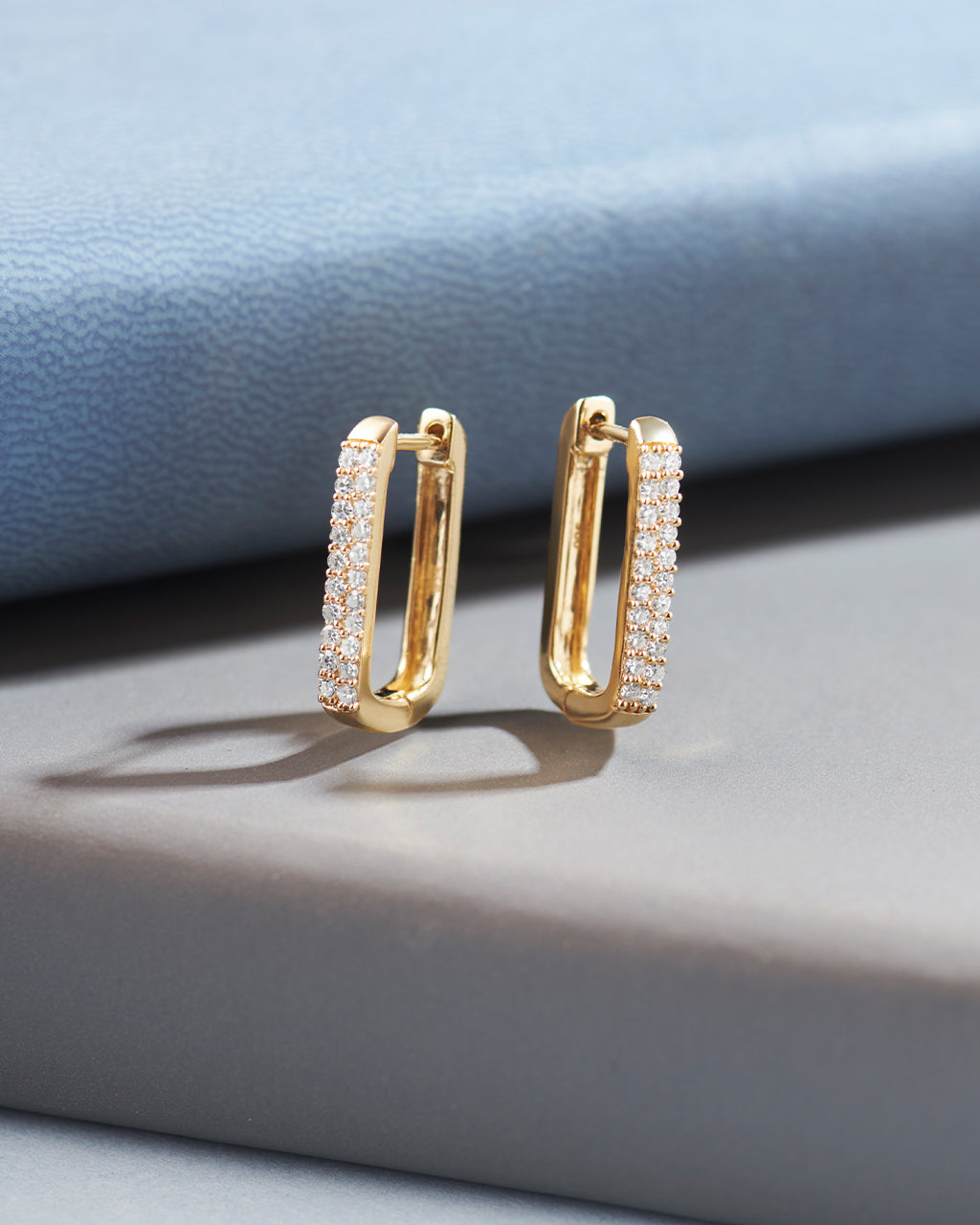 Rectangle Two Row Medium Hoops, 14K Gold Vermeil, 3/8 ct Lab Grown Diamond-6