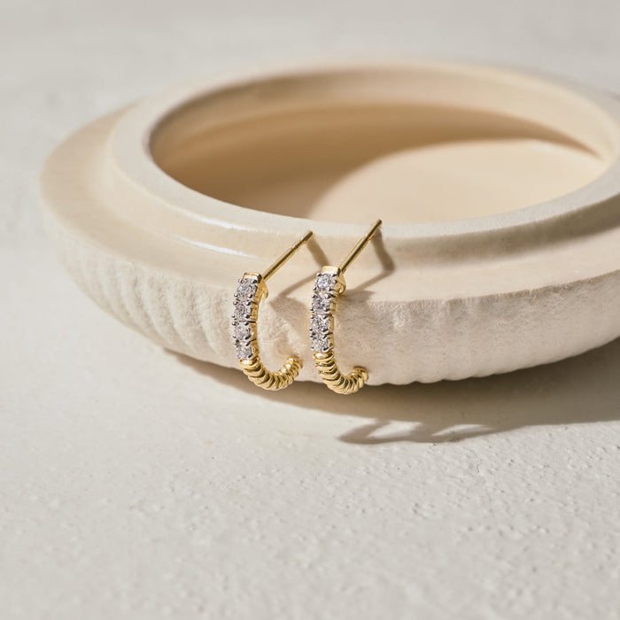 Texture J-Hoop Diamond Earrings