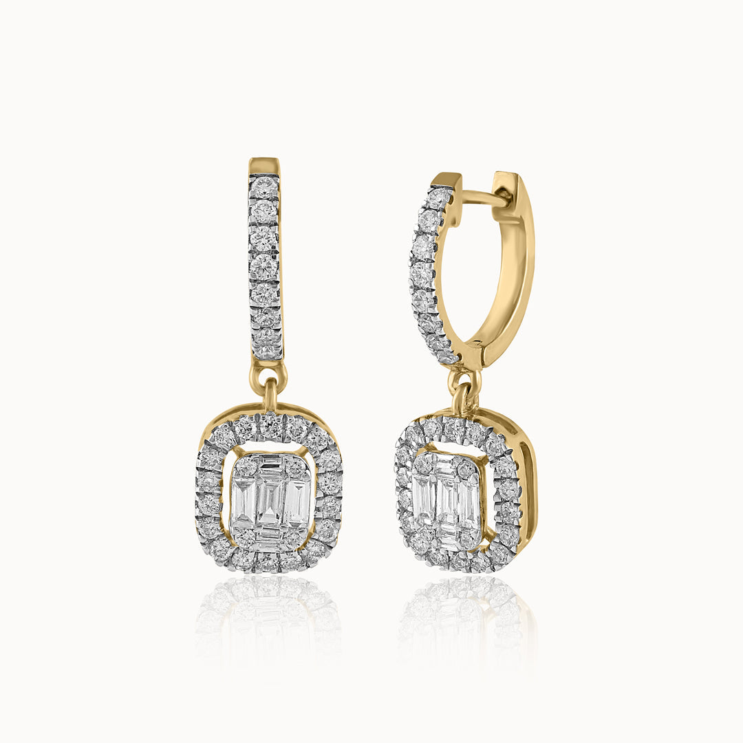 Rectangle Halo Diamond Hoops, 14K Gold Vermeil, 7/8 ct Lab Grown Diamond-3