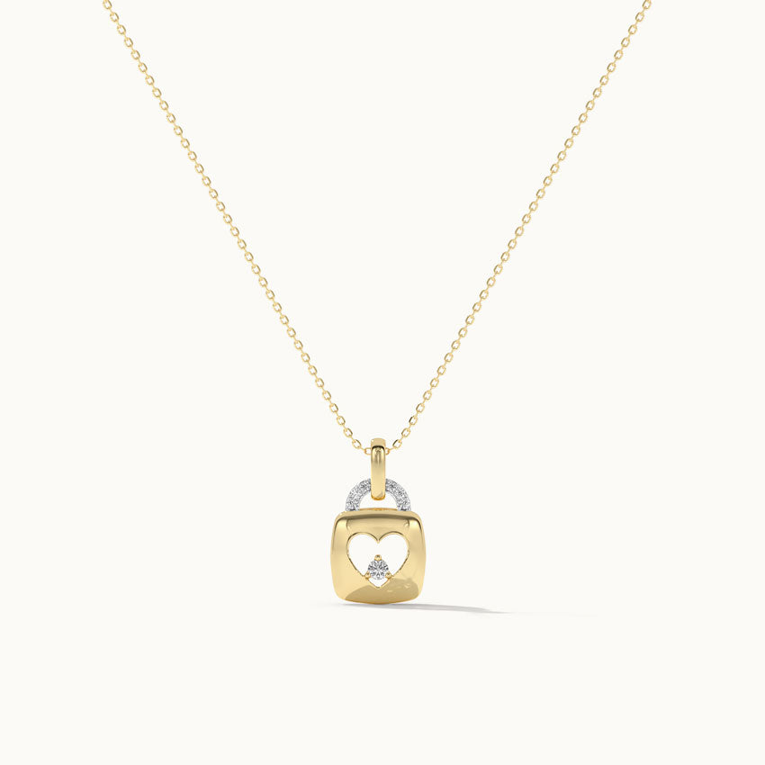 Heart Lock Diamond Necklace, 14K Gold Vermeil, 1/20 ct Lab Grown Diamond-2