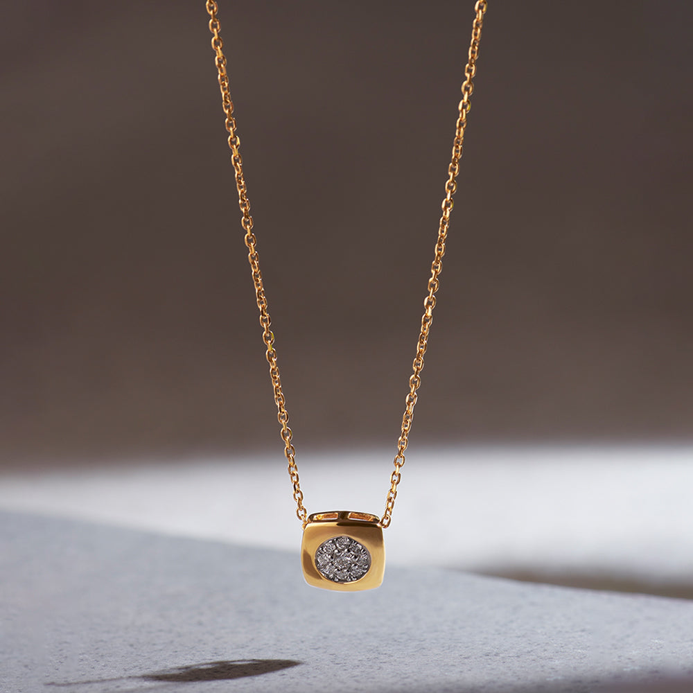 Square Diamond Necklace, 14K Gold Vermeil, 1/8 ct Lab Grown Diamond-1