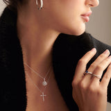 Round Cluster Diamond Necklace, Sterling Silver, 1/2 ct Lab Grown Diamond-5