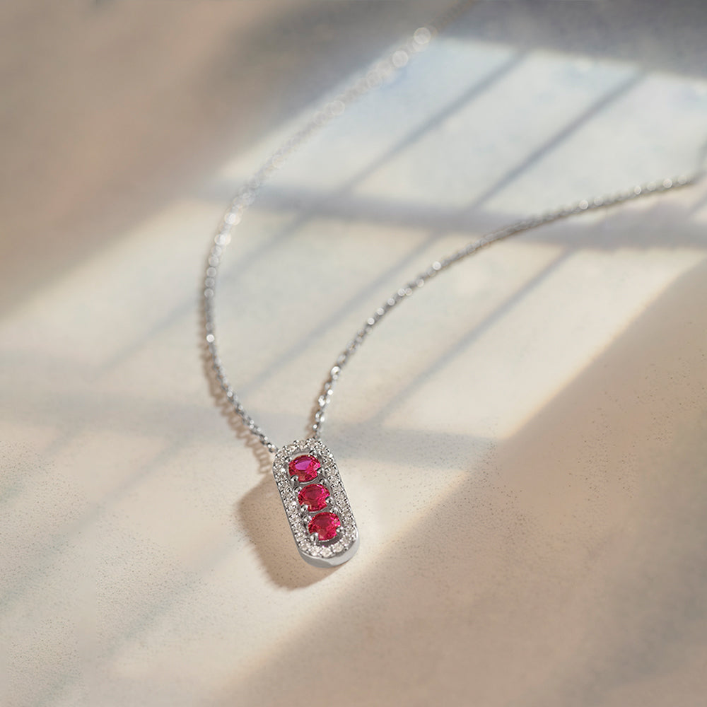 Created Ruby Paperclip Necklace, Sterling Silver, 1/5 ct Lab Grown Diamond-1