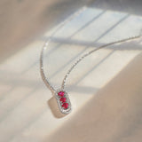 Created Ruby Paperclip Necklace, Sterling Silver, 1/5 ct Lab Grown Diamond-1