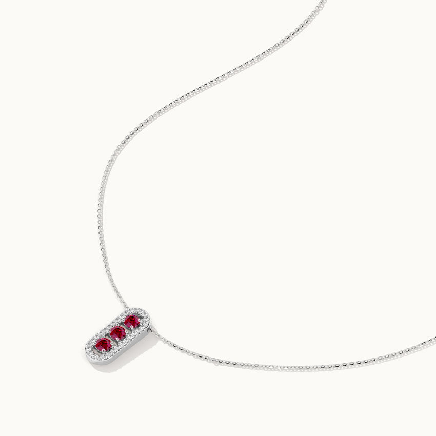 Created Ruby Paperclip Necklace, Sterling Silver, 1/5 ct Lab Grown Diamond-6
