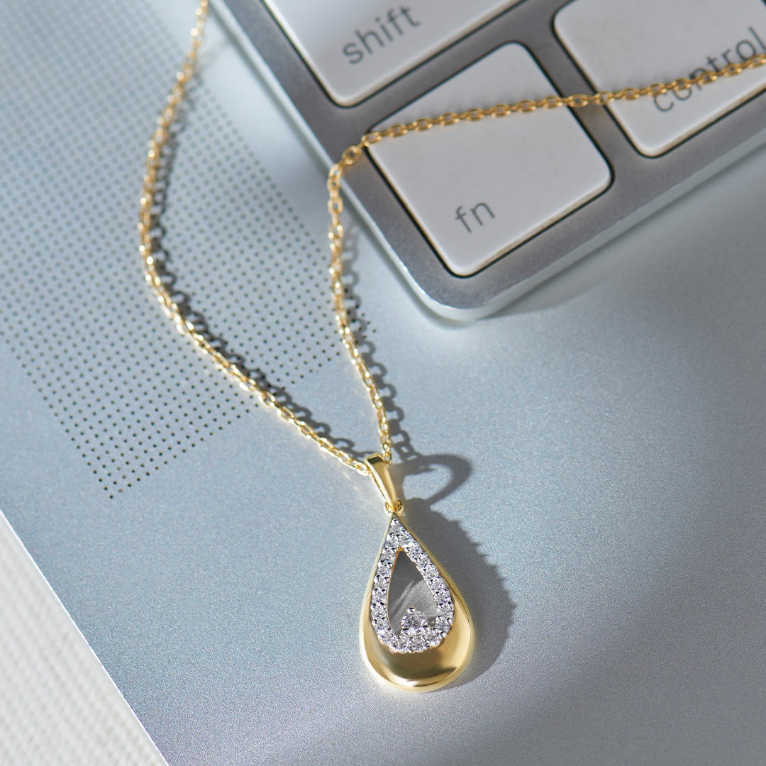Teardrop Diamond Necklace, 14K Gold Vermeil, 1/6 ct Lab Grown Diamond-1