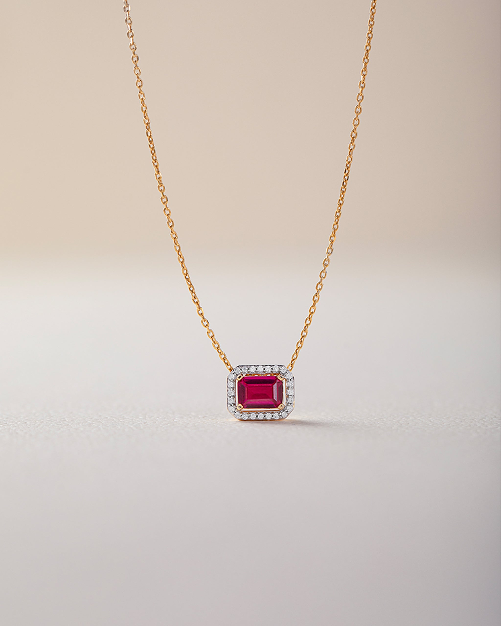 Created Ruby Halo Diamond Necklace, 14K Gold Vermeil, 1/8 ct Lab Grown Diamond-5