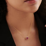 Created Ruby Halo Diamond Necklace, 14K Gold Vermeil, 1/8 ct Lab Grown Diamond-2