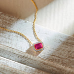 Created Ruby Halo Diamond Necklace, 14K Gold Vermeil, 1/8 ct Lab Grown Diamond-6