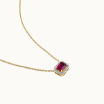 Created Ruby Halo Diamond Necklace, 14K Gold Vermeil, 1/8 ct Lab Grown Diamond-3