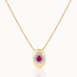 Halo Diamond and Created Ruby Necklace