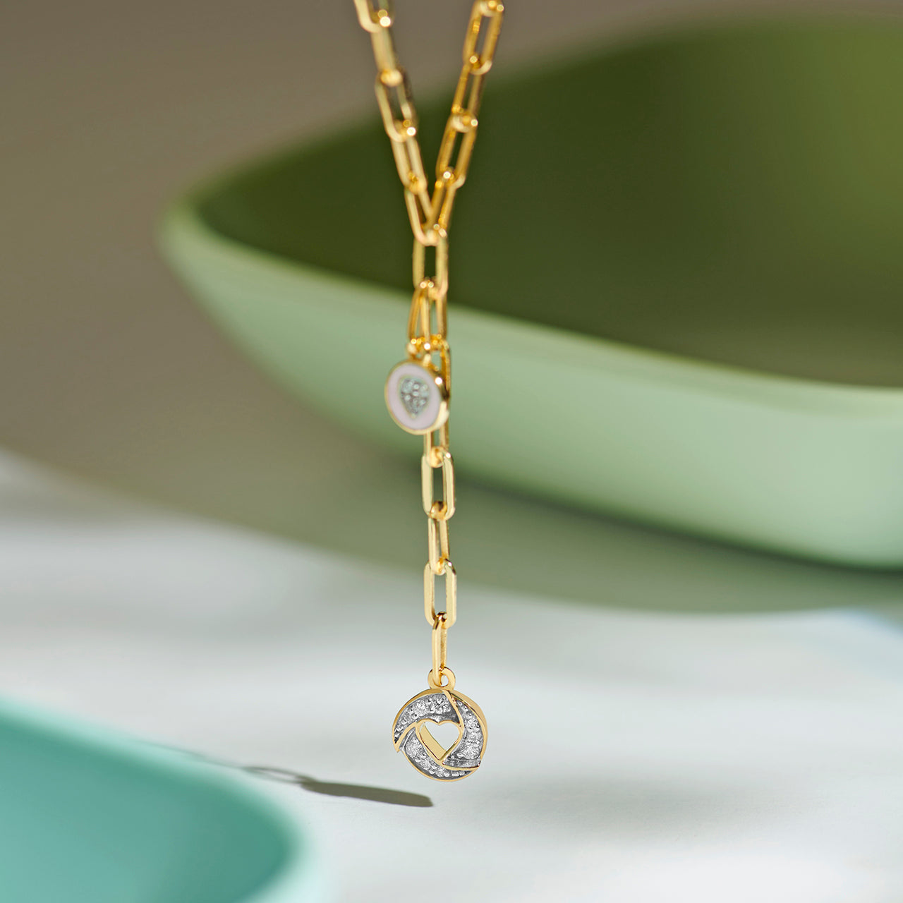 Cera Heart Lariat Necklace, 14K Gold Vermeil, 1/10 ct Lab Grown Diamond-1