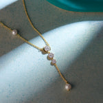 Teardrop Diamond Lariat Necklace, 14K Gold Vermeil, 1/3 ct Lab Grown Diamond-1