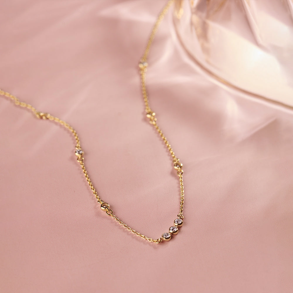 Trio Diamond Station Necklace, 14K Gold Vermeil, 1/3 ct Lab Grown Diamond-1
