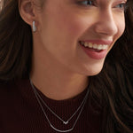 Three Stone Diamond Bar Necklace, Sterling Silver, 1/3 ct Lab Grown Diamond-5