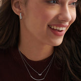 Three Stone Diamond Bar Necklace, Sterling Silver, 1/3 ct Lab Grown Diamond-5