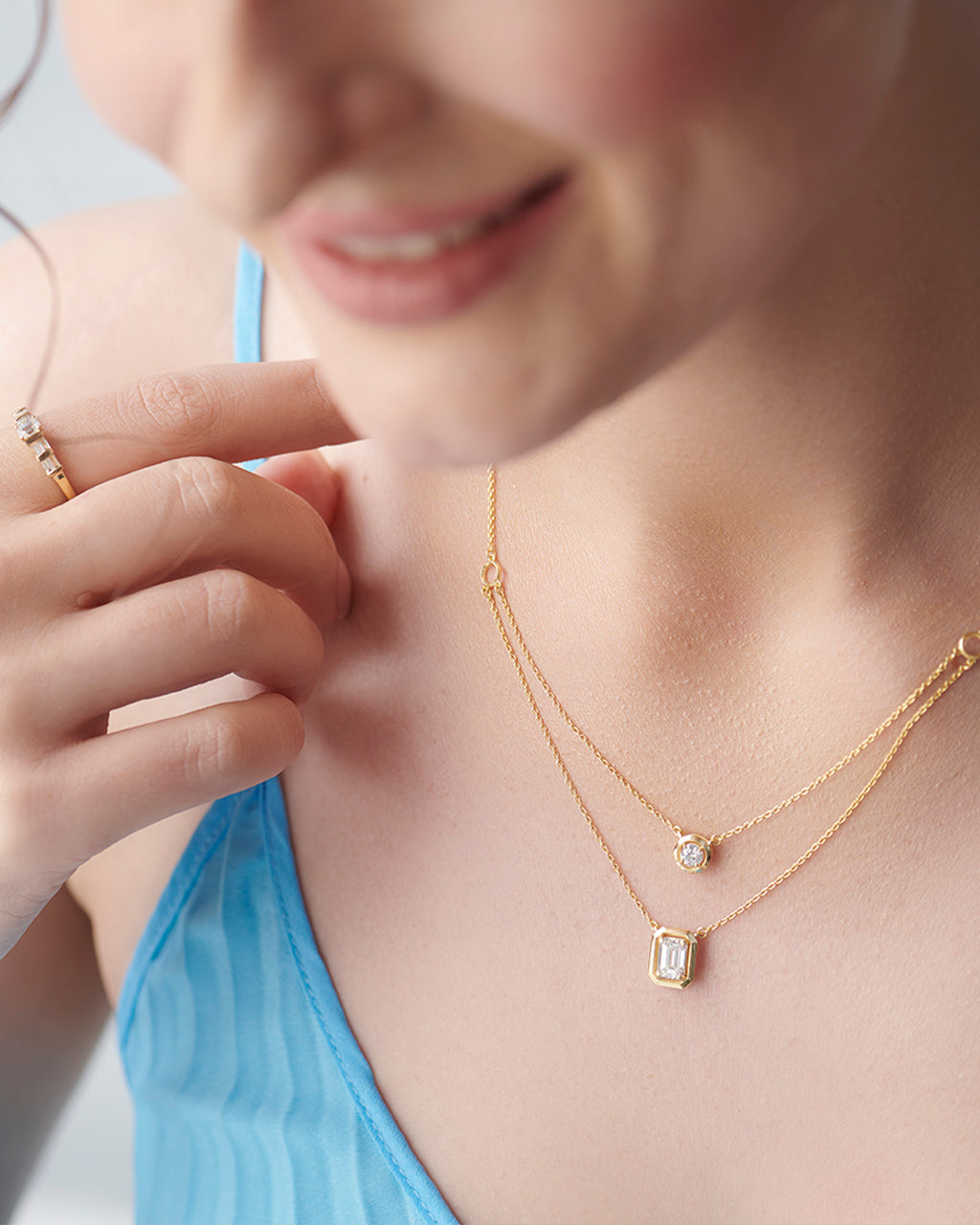 Double Layered Solitaire Necklace, 14K Gold Vermeil, 1 ct Lab Grown Diamond-5