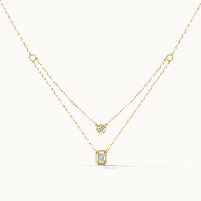 Double Layered Solitaire Necklace, 14K Gold Vermeil, 1 ct Lab Grown Diamond-3