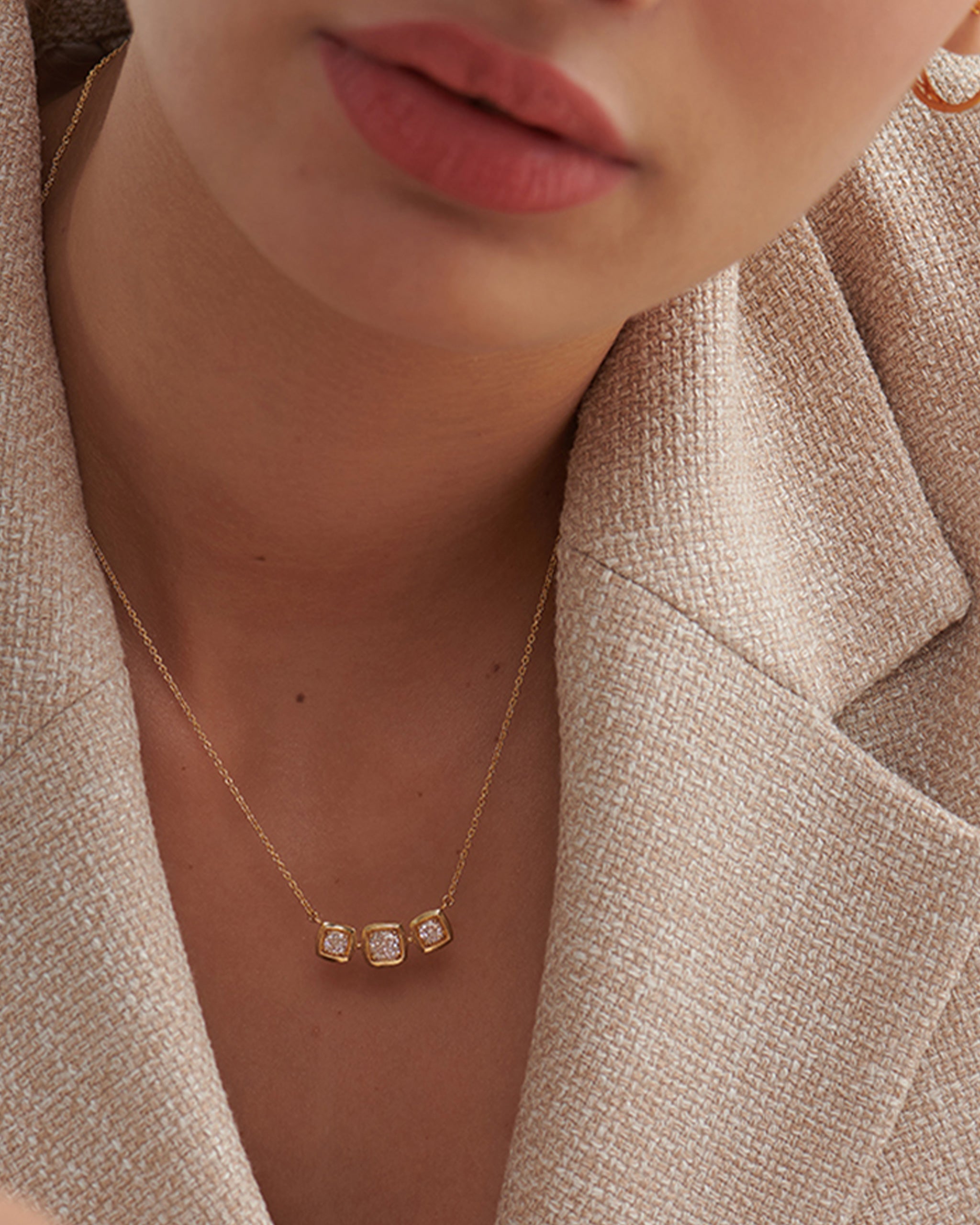 Three Stone Solitaire Necklace, 14K Gold Vermeil, 1 ct Lab Grown Diamond-4
