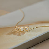 Three Stone Solitaire Necklace, 14K Gold Vermeil, 1 ct Lab Grown Diamond-1