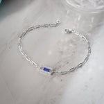 Created Sapphire Paperclip Bracelet, Sterling Silver, 1/6 ct Lab Grown Diamond-6