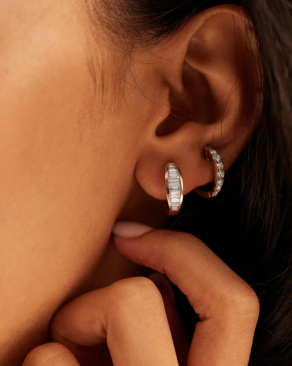 Baguette Diamond Hoops, 14K Gold Vermeil, 3/4 ct Lab Grown Diamond-2