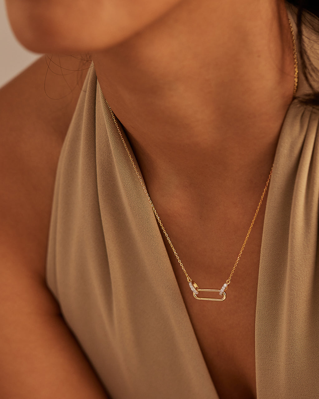 Interlocking Paperclip Diamond Necklace, 14K Gold Vermeil, 1/10 ct Lab Grown Diamond-4