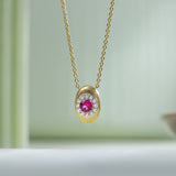 Halo Diamond and Created Ruby Necklace