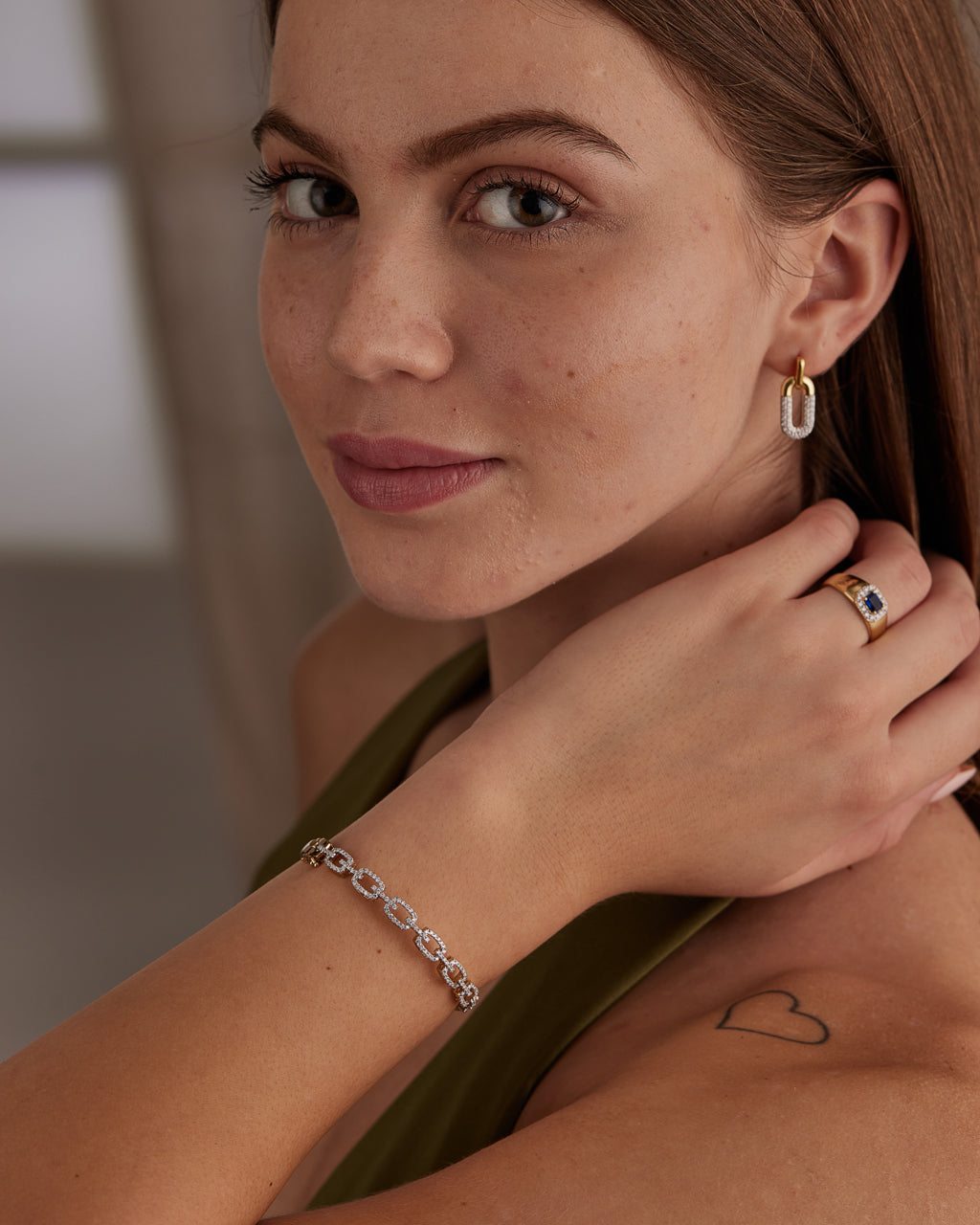 Interlinked Diamond Paperclip Oval Bracelet, 14K Solid Gold, 1 ct Lab Grown Diamond-4