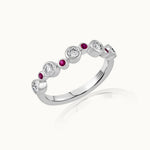 Created Ruby Scattered Diamond Band, Sterling Silver, 3/8 ct Lab Grown Diamond-3